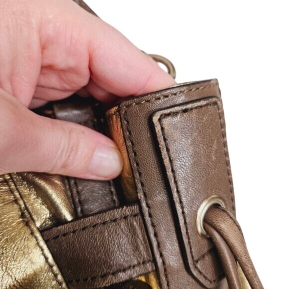 Kooba Gold & Brown Leather Shoulder Bag Boho Tote Bag Maximalism Metallic - Picture 10 of 11